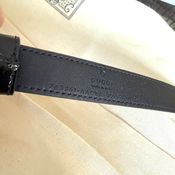 Gucci 763361 Slim Horsebit Black Patent Leather Thin Belt, 90, 95, 100 - Picture 2 of 14